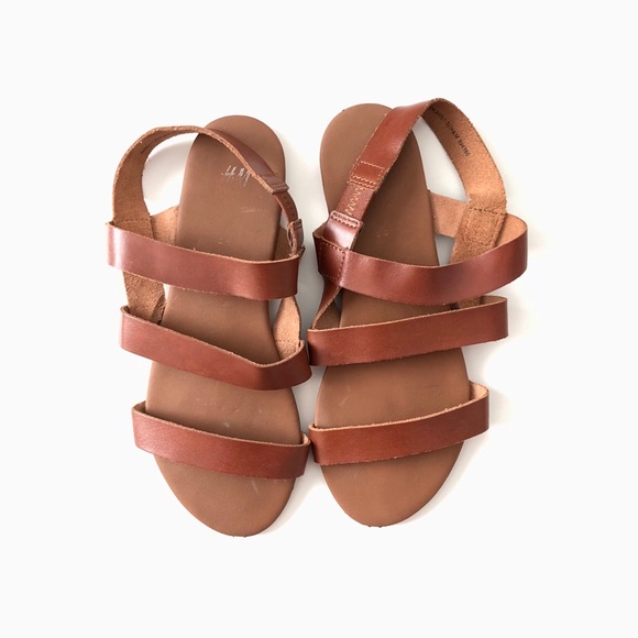 Strappy Tan Cognac Leather Sandals with Back Strap - Picture 2 of 5